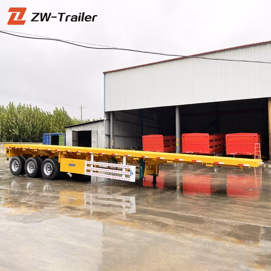 Semi-reboque plano de transporte de contêineres de fábrica na China com três eixos